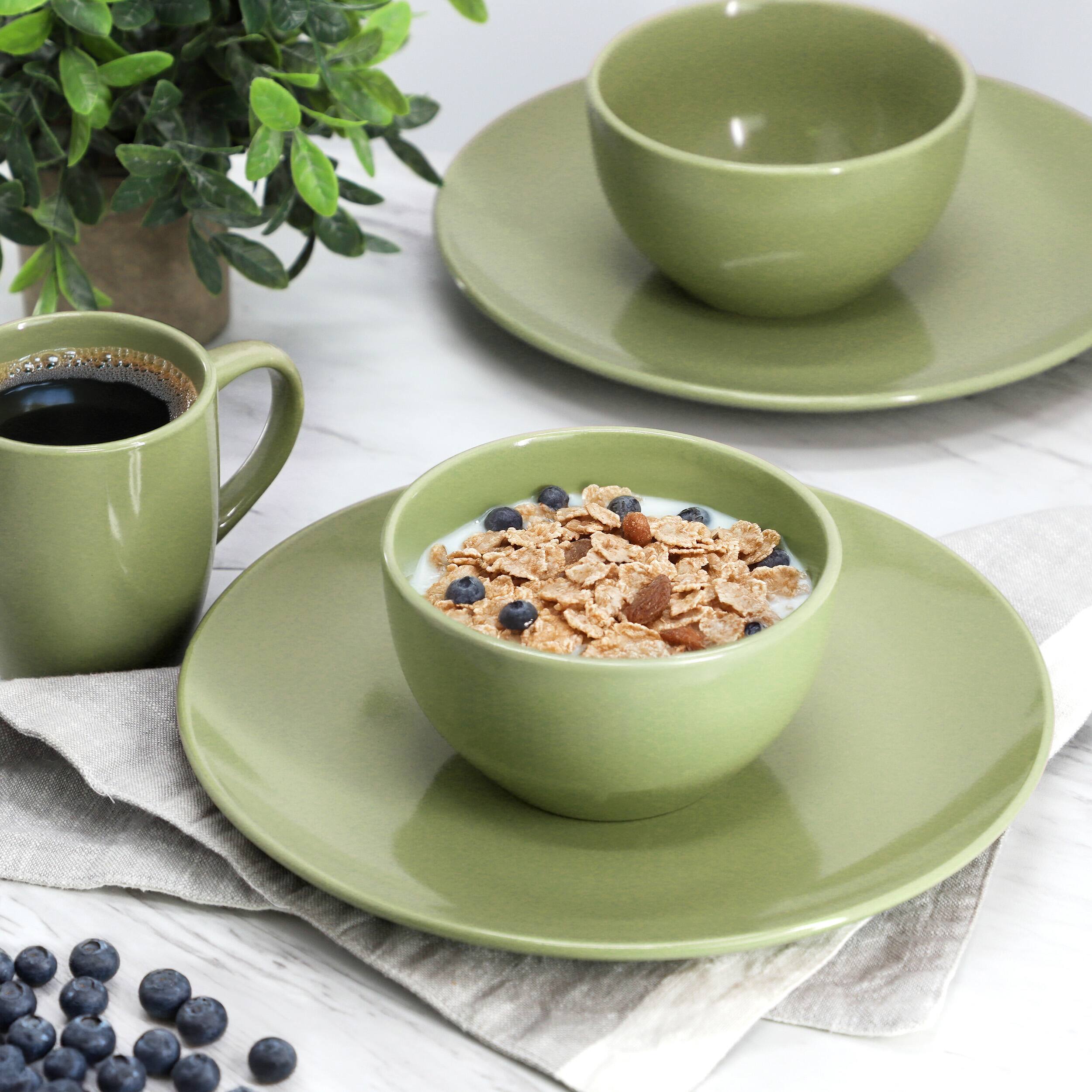 Alt View 7. Gibson - Gibson Home Everyday Plus 12 Piece Stoneware Dinnerware Set in Sage Green - Sage Green.