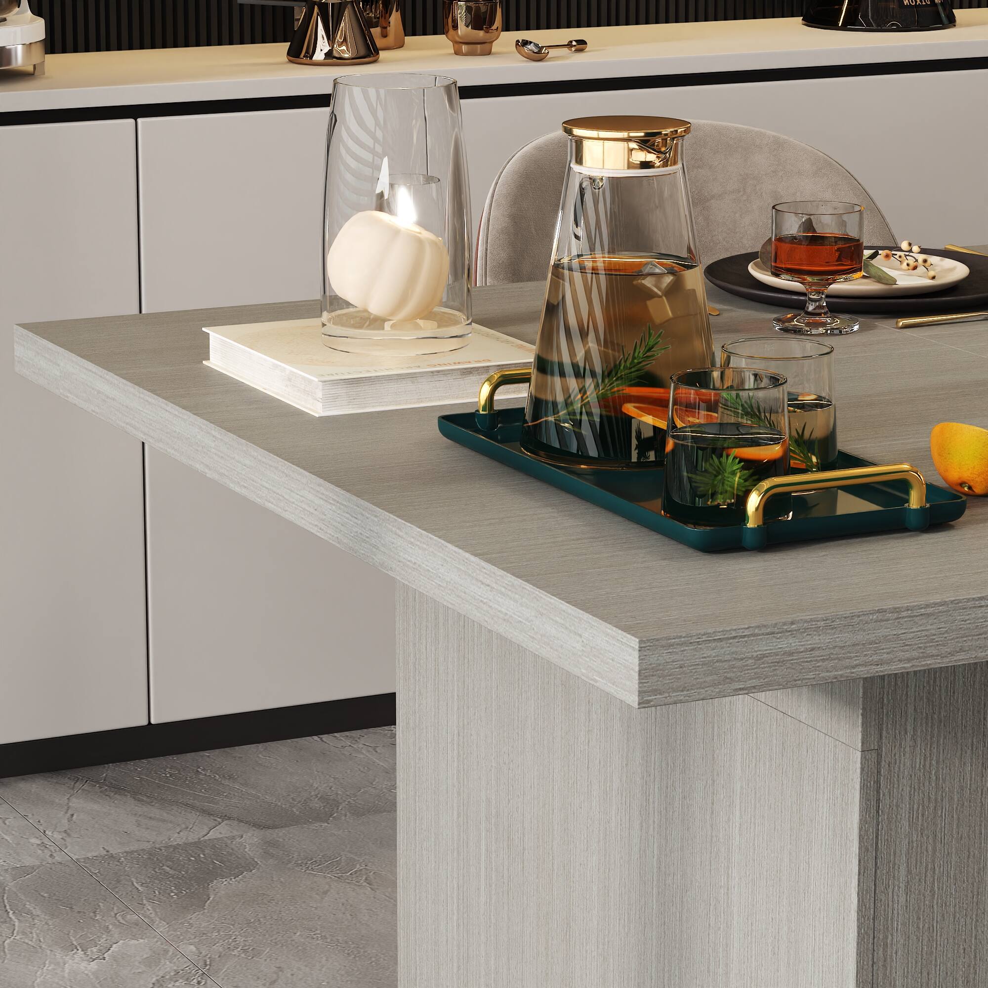 Alt View 6. FUFU & GAGA - Extra Large Dining Table for Extended Family, Modern Rectangular Table with Sturdy Top Ideal for Family Gatherings - Light Gray.