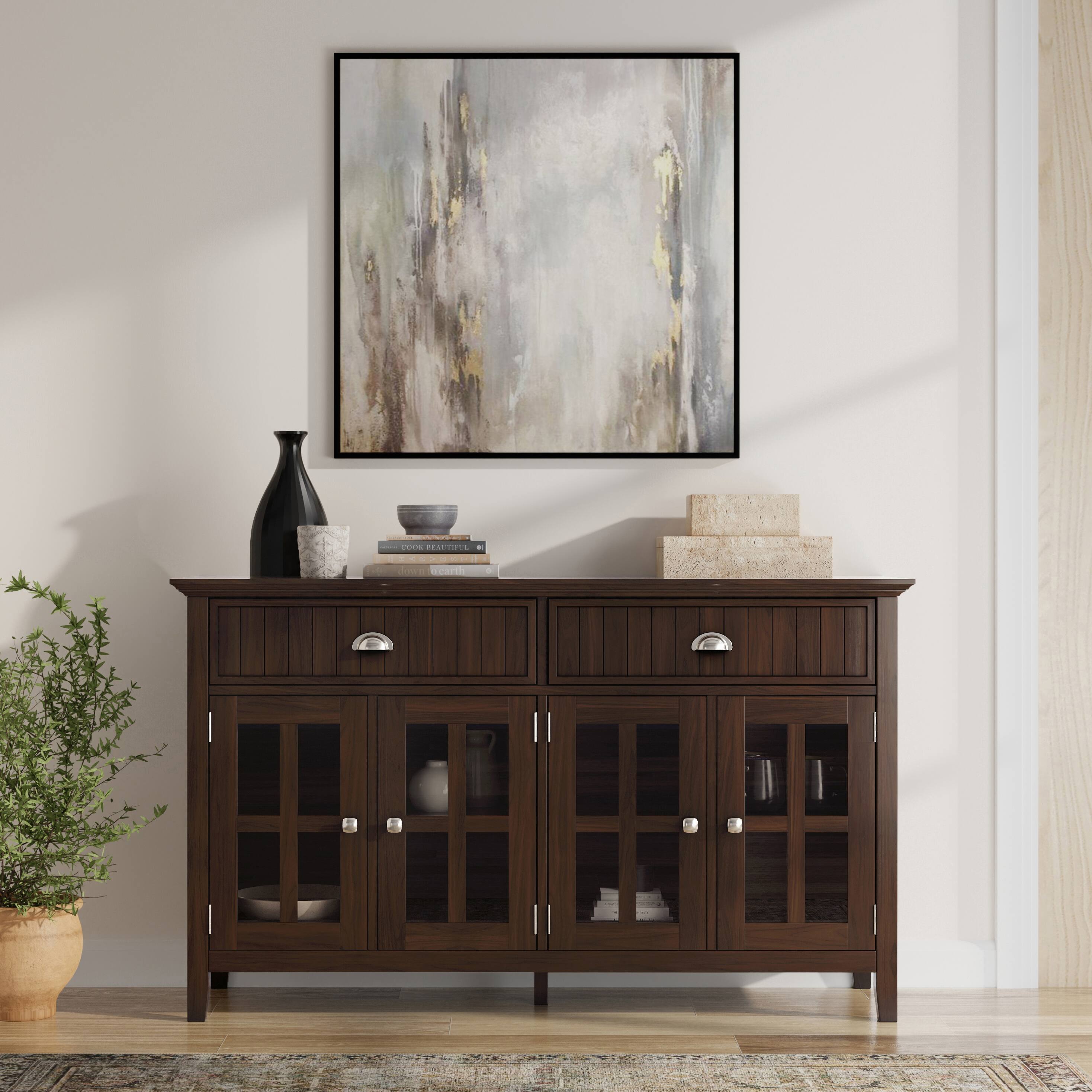 Angle. Simpli Home - Acadian SOLID WOOD Large Sideboard Buffet in Brunette Brown - Brunette Brown.