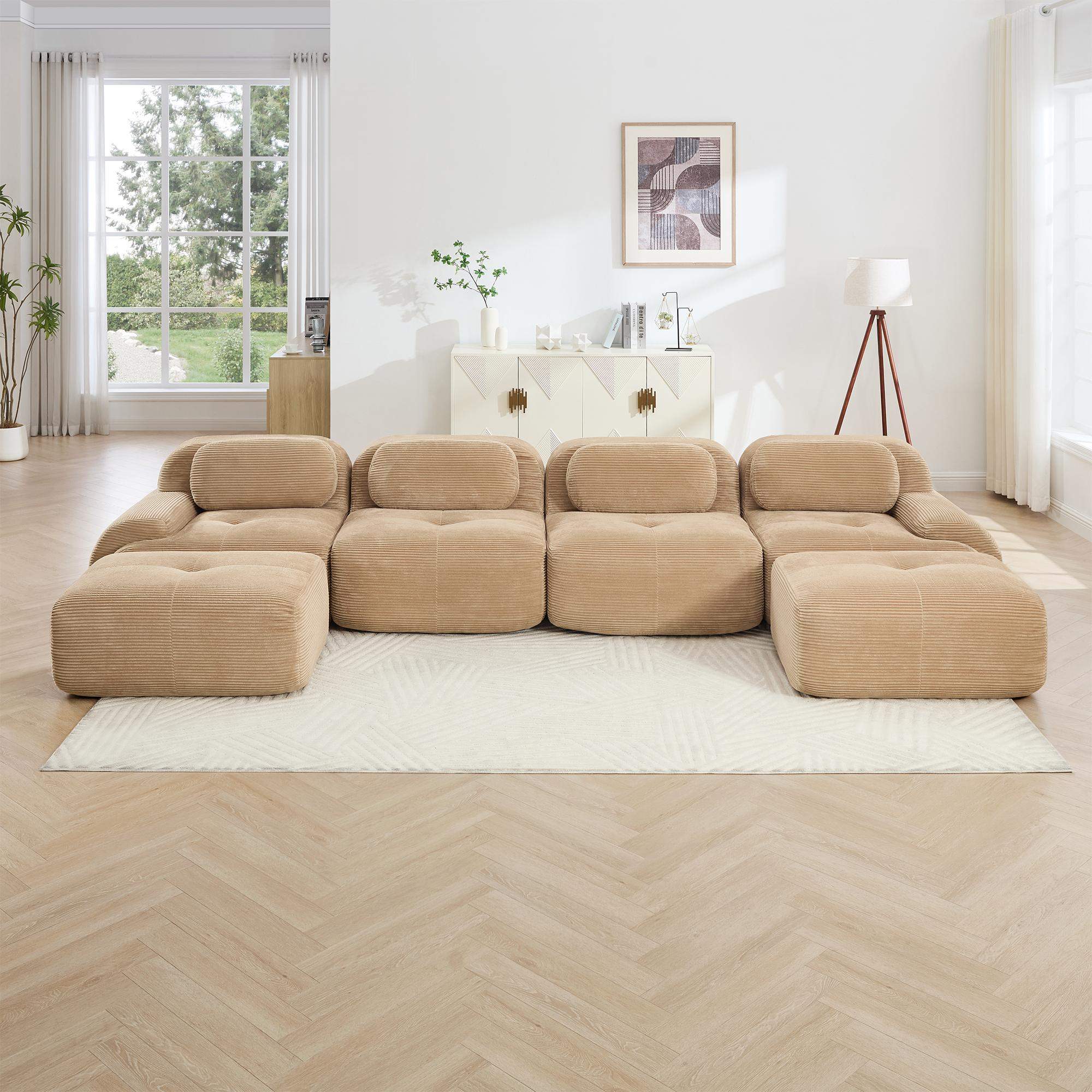 Roomtec Ushaped modular sofa no assembly breathable corduroy fabric 32D ...