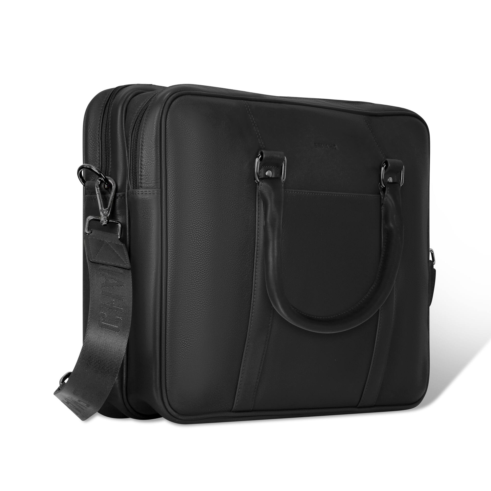 Left. Champs - Onyx Collection Leather Laptop Briefcase - Black.