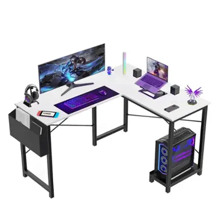 Front. GTPlayer - L Shaped Gaming Desk with CPU Stand PC Table Corner Computer Desk,White - White.