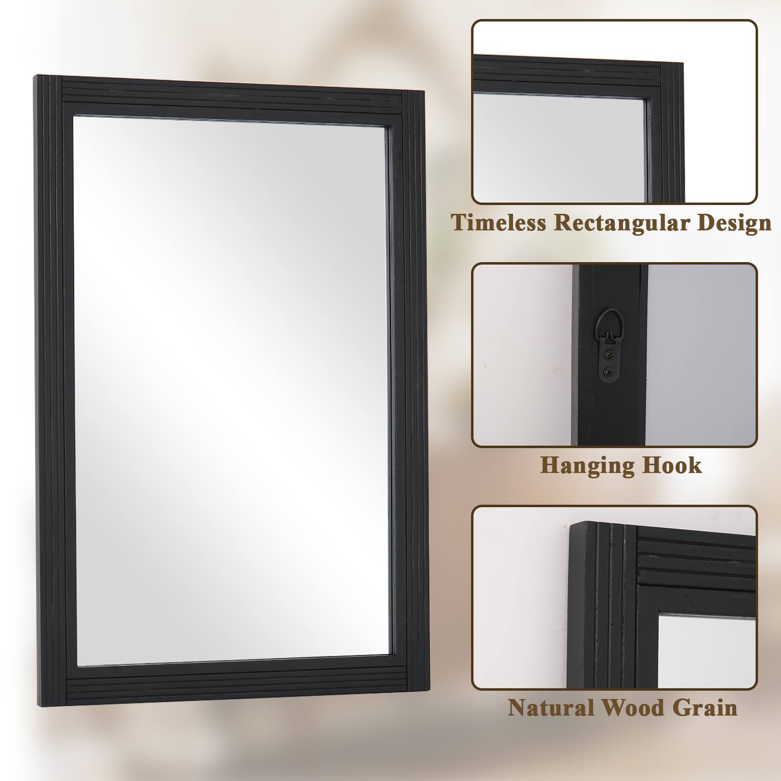 Timeless Rectangular Design Hanging Hook Natural Wood Grain