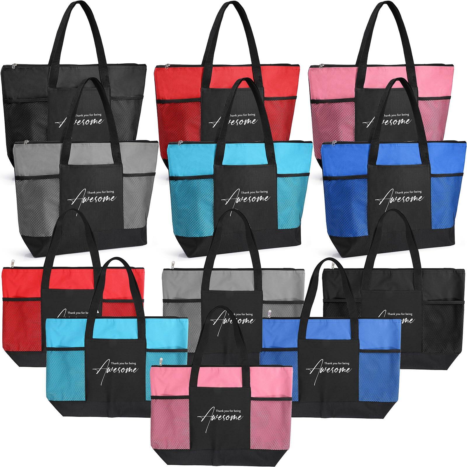 DORLUKFU - 12 Pcs Valentines Employee Appreciation Gifts Bulk Thank You Zipper Tote Bag with Mesh Pocket for Coworker Staff Team - Colorful