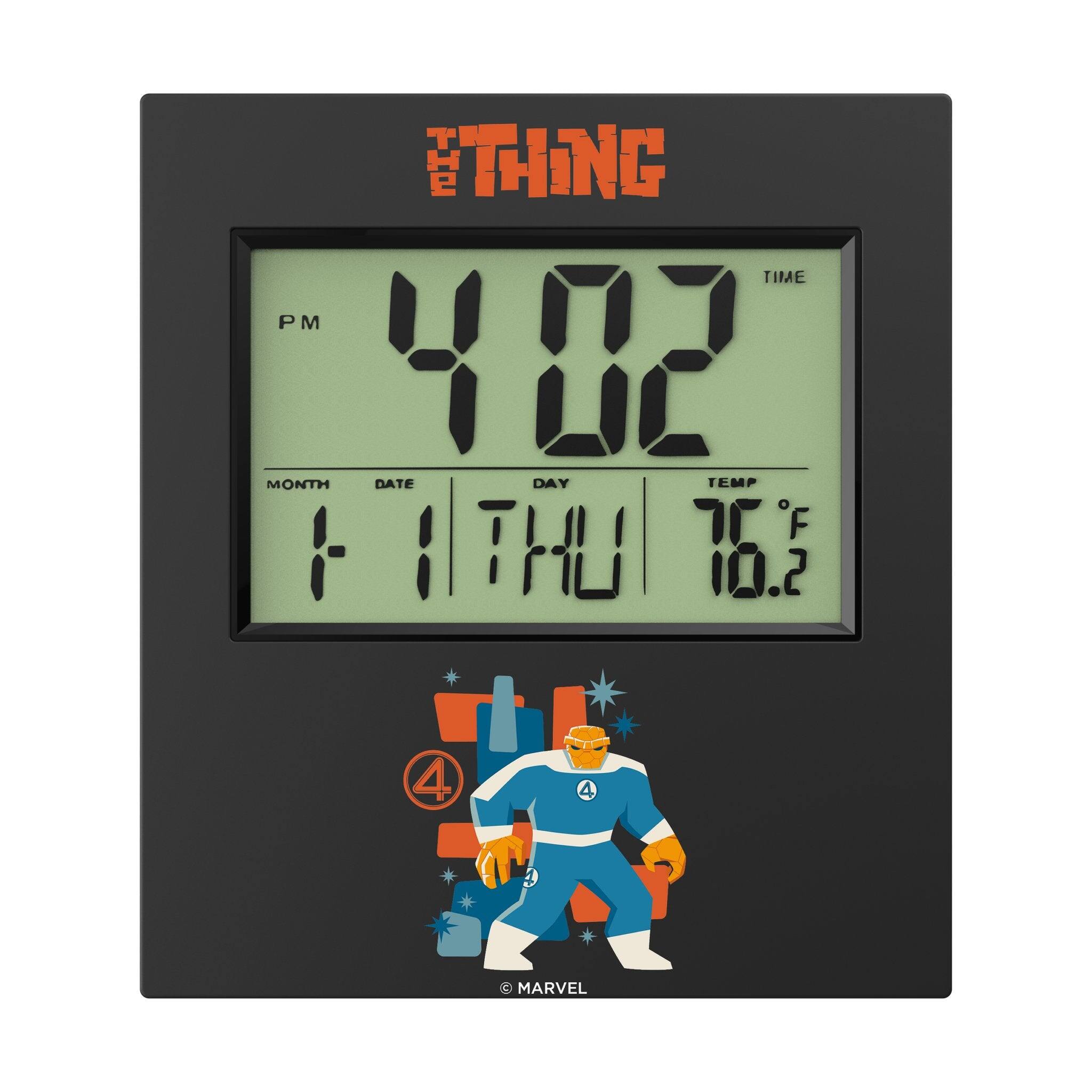THING TIME  
PM 4:02  
MONTH 11  
DATE 1  
DAY THU  
TEMP 76.2°F  
© MARVEL
