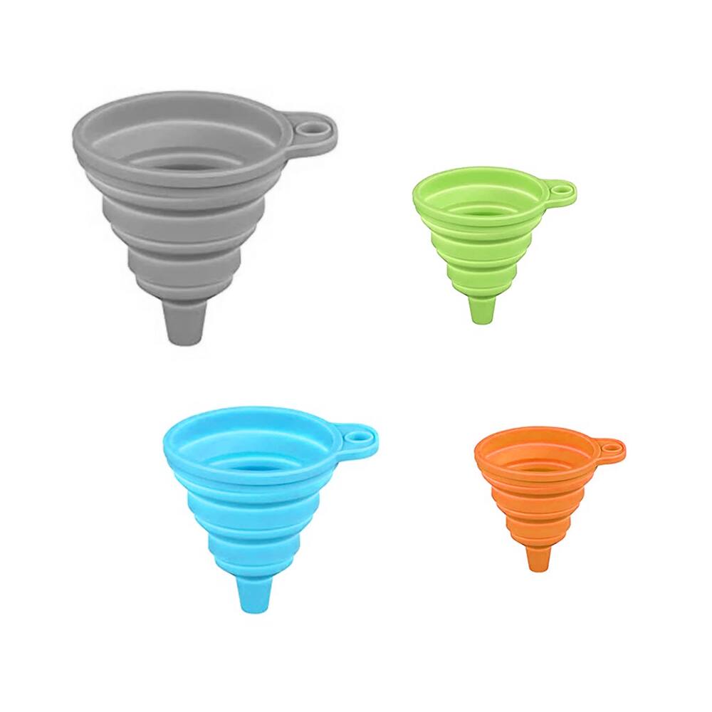 Front. MOVSSOU - Kitchen Funnel Set of 4 Silicone Funnel Foldable Food Funnel Collapsible - green.