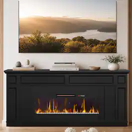 Bestier - 70" Electric Fireplace TV Stand with 36" Insert Media Console for 75 Inch TVs Cable Management & Hidden Doors - Black