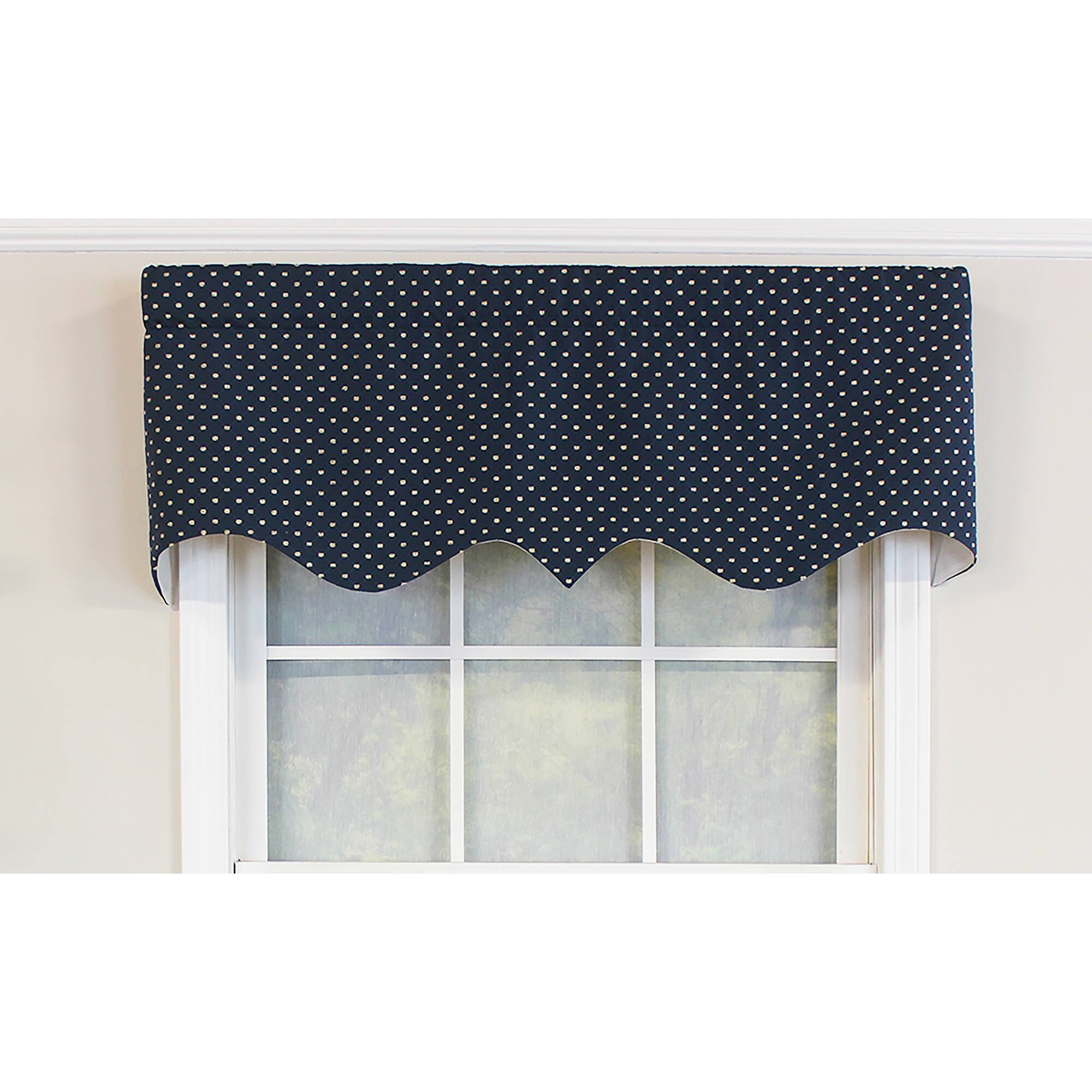 Angle. RLF Home - RLF Home 100% Cotton Passat Regal Valance Dotted Diamond Lined Fabric Rod Pocket 50" x 17" Navy - Navy.