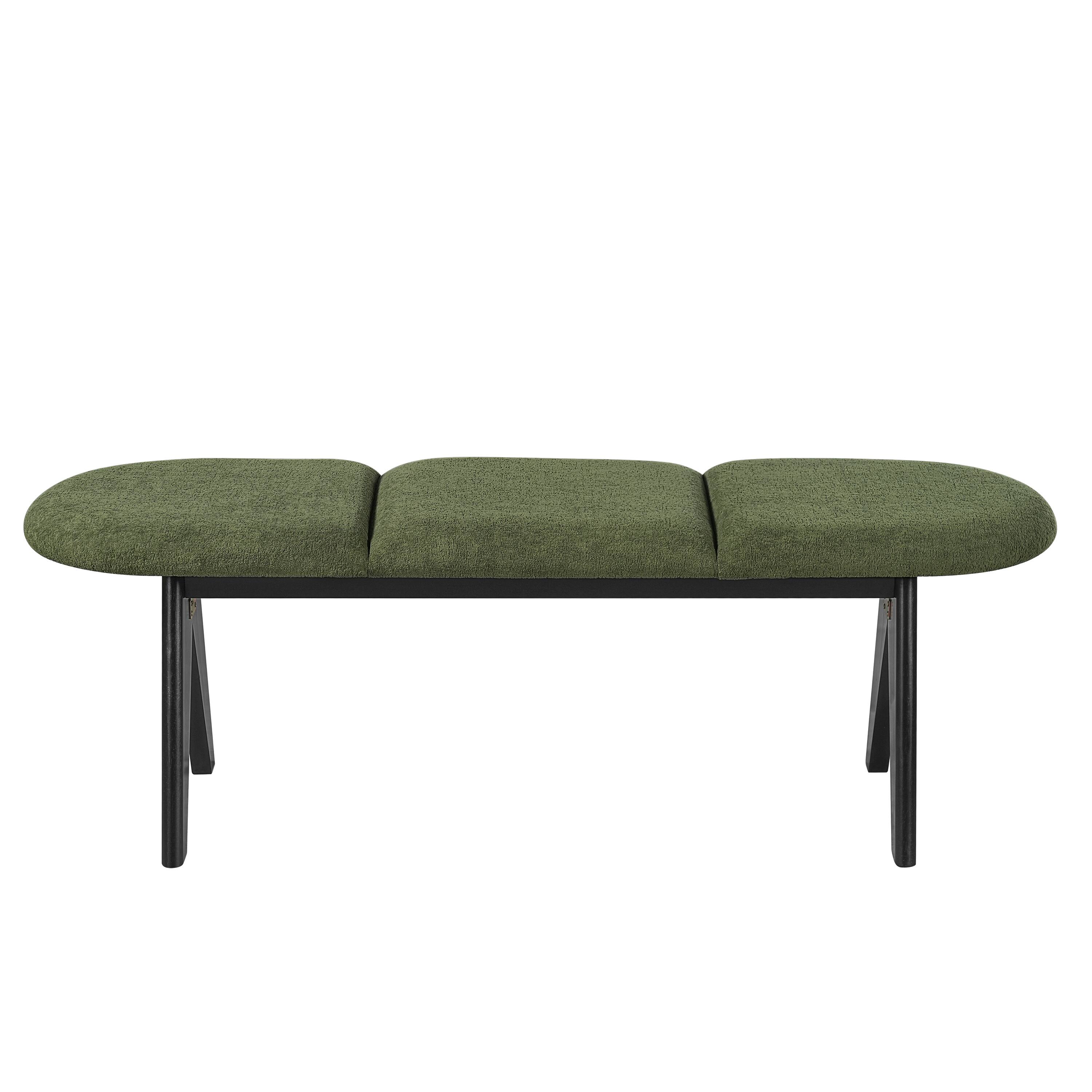 Alt View 2. Ropilly - Ropilly 53 Inch Green Upholstered Entryway Bench with Black Wood Legs, Modern Fabric Bedroom Seating - Green.
