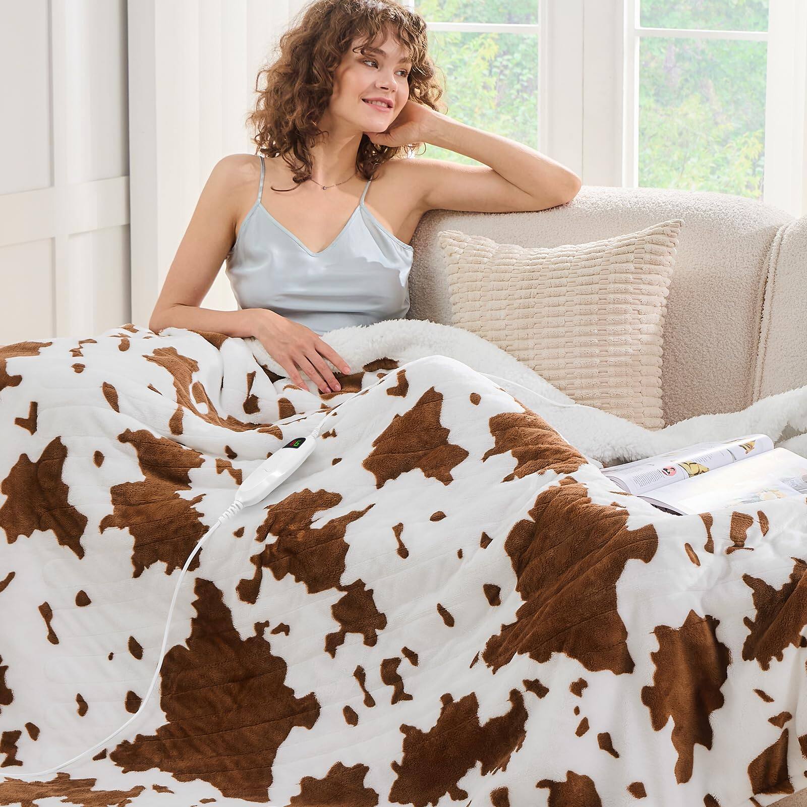 Alt View 8. Dapper Styles - Cow Print Heated Electric Blanket Throw 50x60 Heating With 10 Heats Levels 8 Hours Auto Off Western Highland - Pink Black Highland Cow-50"x60".