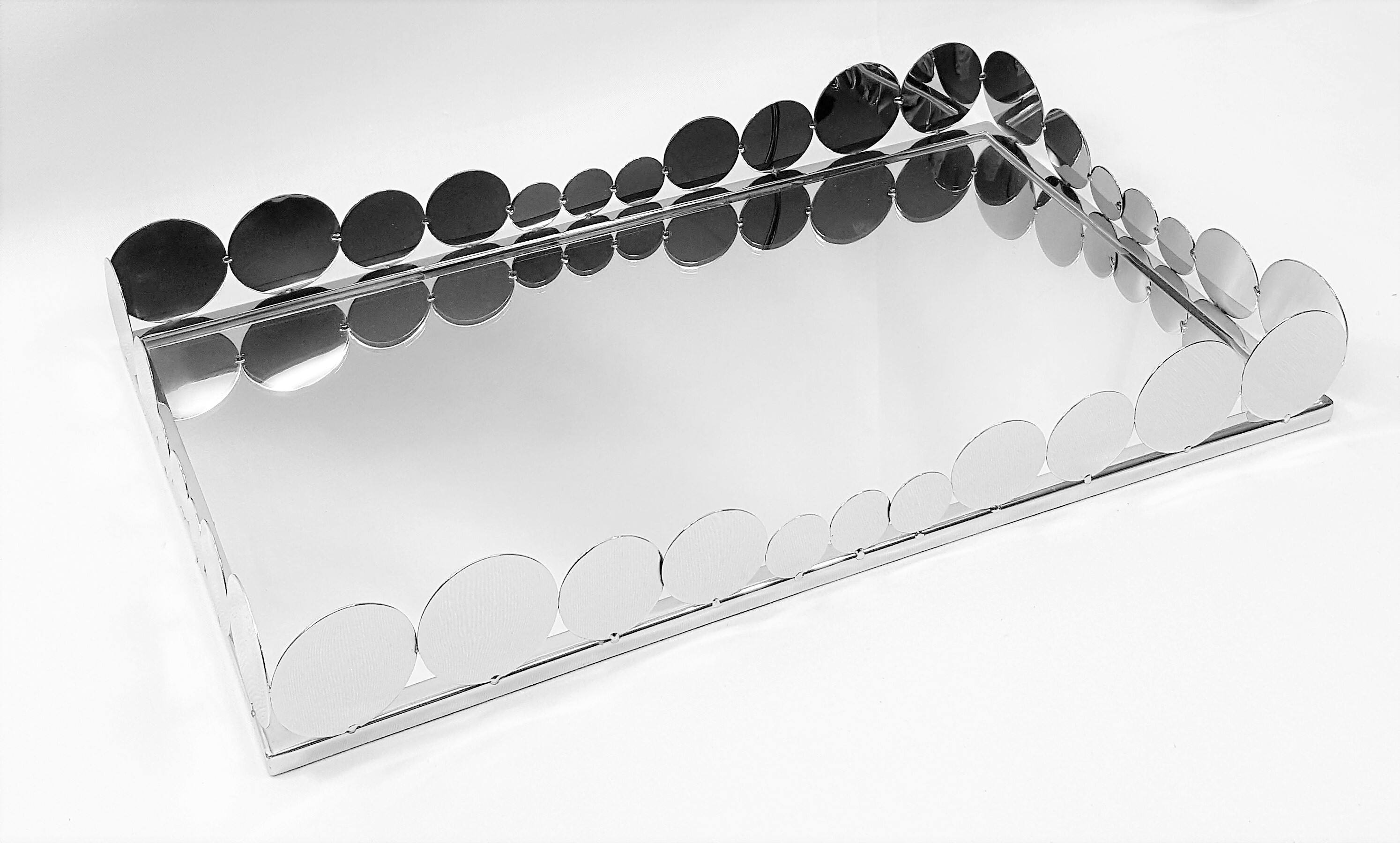 Back. Jiallo - Elegance Rectangular tray with mirror, 19x11.5" - Silver, Multi Color.