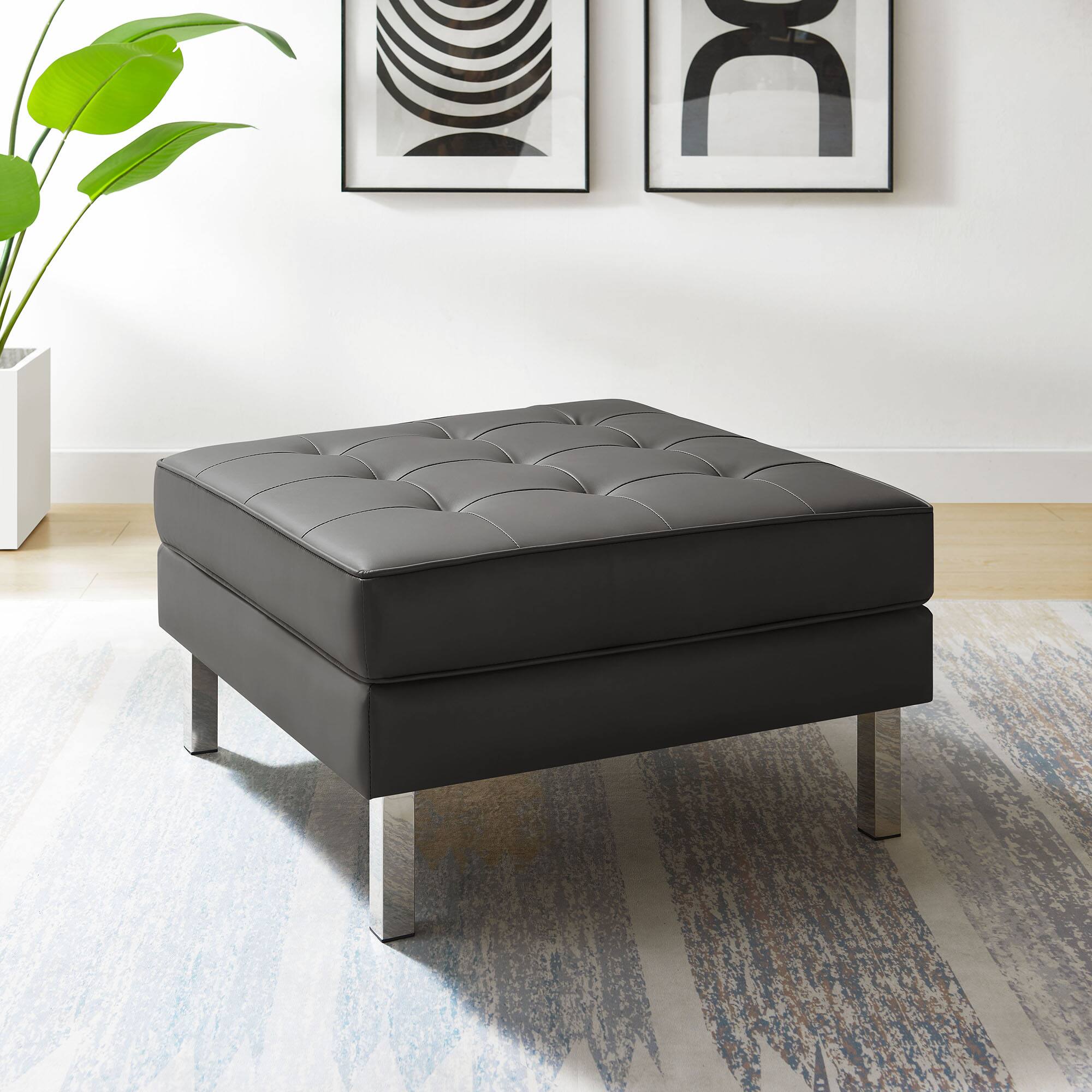 Alt View 1. Modway - Loft Tufted Vegan Leather Ottoman by Modway - EEI-3394-SLV-GRY.