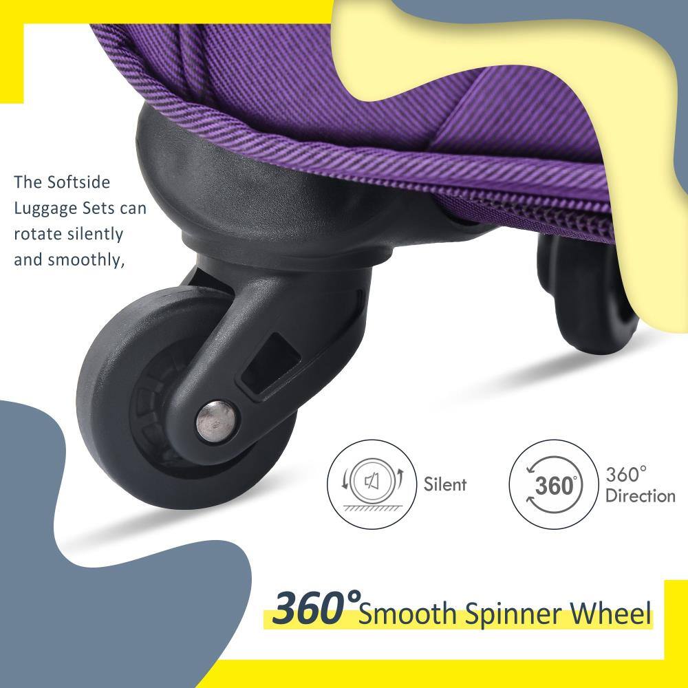 The Softside Luggage Sets can rotate silently and smoothly.

- Silent
- 360° Direction

360° Smooth Spinner Wheel