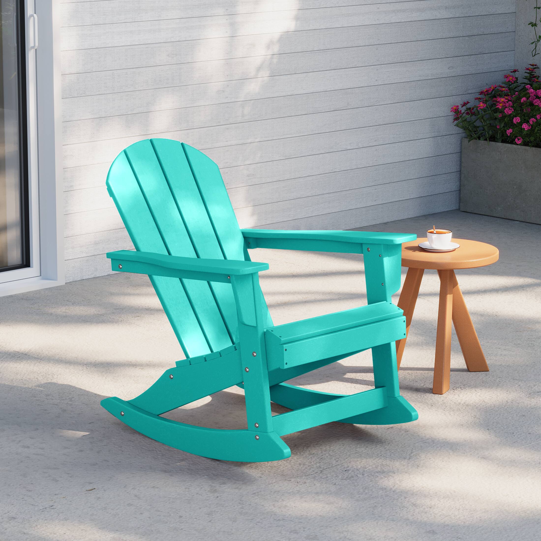Angle. WestinTrends - WestinTrends Malibu Outdoor / Patio Poly Adirondack rocking chair - Turquoise.