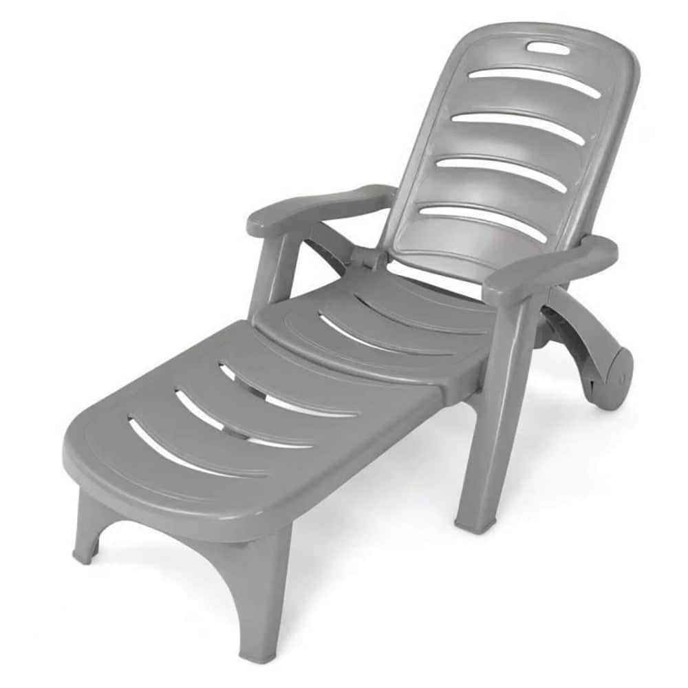 Kadyn - Outdoor Chaise Lounge Chair, 5 Position Adjustable Folding Lounger Chaise Chair on Wheels - Gray