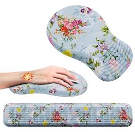 Comfort Essence - Mouse Pad And Wrist Rest Set Super Soft Memory Foam Desk Support For Computer Non-slip Arm Palm Rests Cushion - Mk15-green Floral Pattern