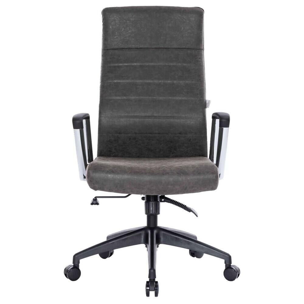 Alt View 2. LeisureMod - Hilton High-Back Adjustable Office Desk Chair Upholstered in Leather with Steel Frame, Swivel, and Ergonomic Support - Charcoal.