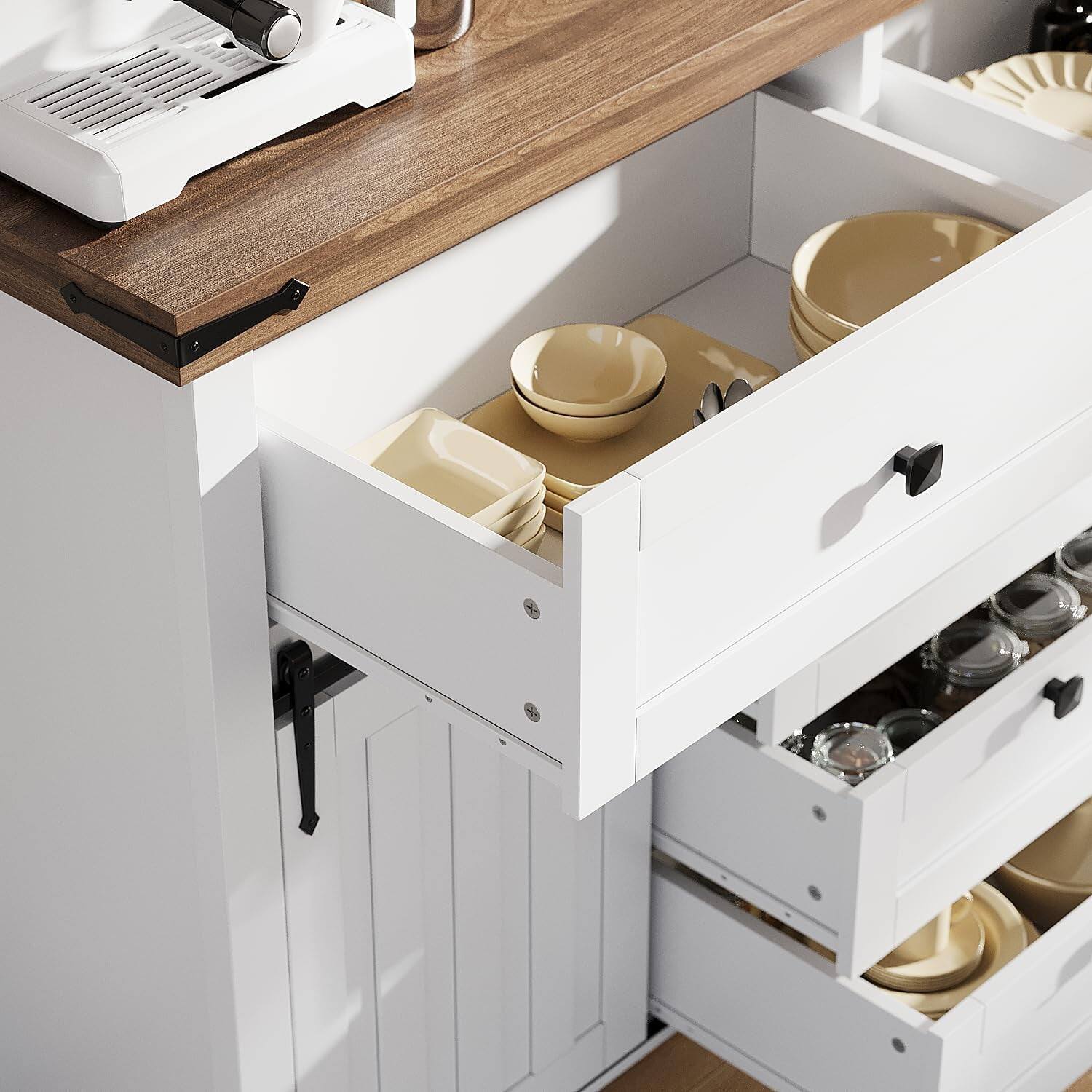 Alt View 7. Jojoka - Storage Cabinet Farmhouse Dresser for Bedroom  Rustic Coffee Bar Cabinet TV Stand for Living Room, Hallway, Entryway - White.