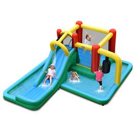 Costway - Slide Water Park Climbing Bouncer Pendulum Tunnel Game Without Blower - Multicolor