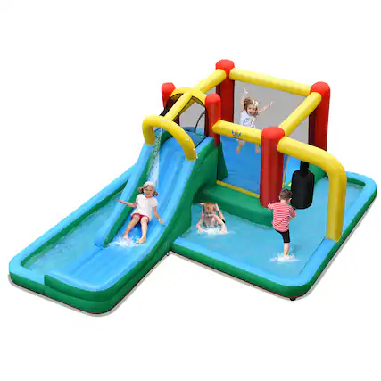 Front. Costway - Slide Water Park Climbing Bouncer Pendulum Tunnel Game Without Blower - Multicolor.