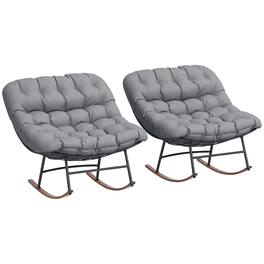 Outsunny - Outdoor Rocking Chair Set of 2, Oversized Rocking Papasan Chairs with Cushions, Steel Frame, Comfy Rockers - Gray