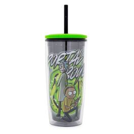 Silver Buffalo - Rick and Morty "Portal Boyz" Plastic Tumbler With Lid and Straw | Hold 20 Ounces - Green