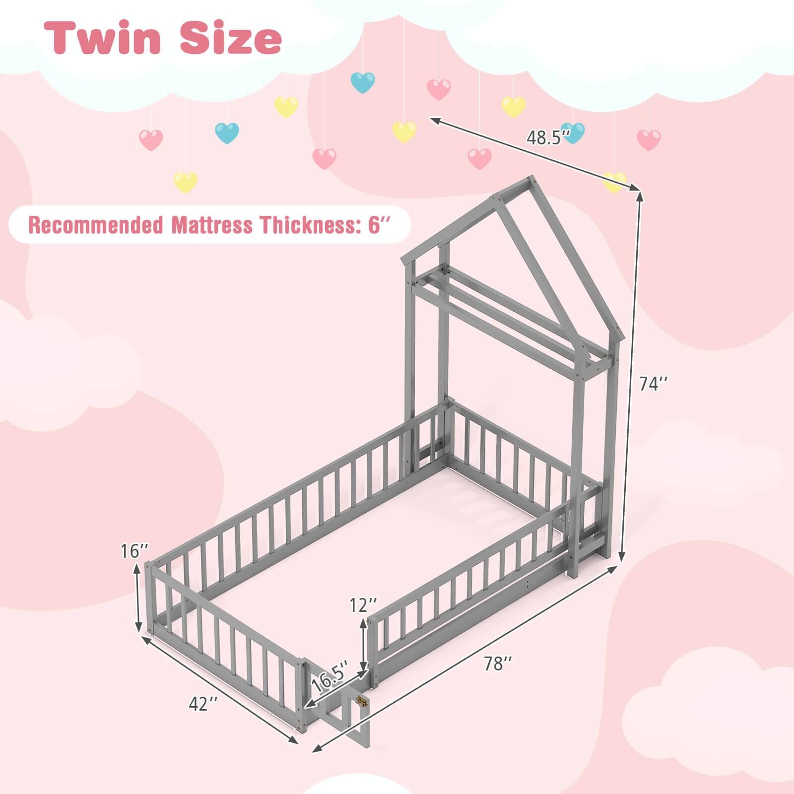 Twin Size 48.5" Recommended Mattress Thickness: 6" 74" 16" 12" 42" 16.5" 78"