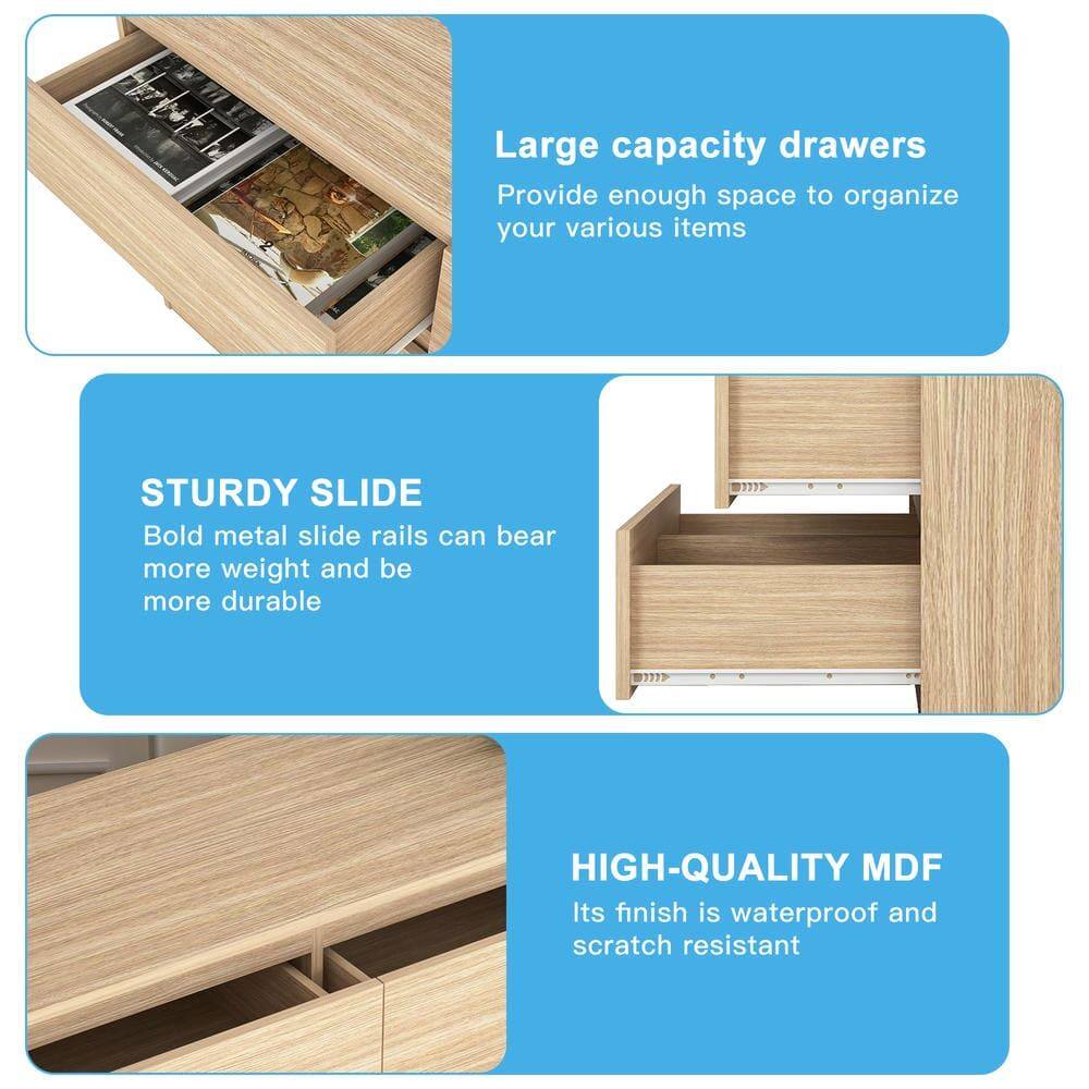 Large capacity drawers  
Provide enough space to organize your various items  

STURDY SLIDE  
Bold metal slide rails can bear more weight and be more durable  

HIGH-QUALITY MDF  
Its finish is waterproof and scratch resistant