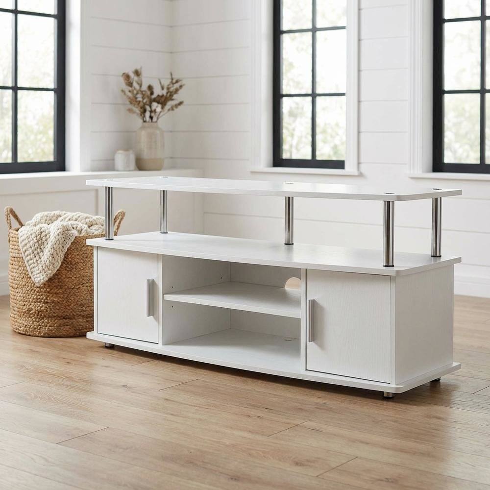 Alt View 1. FurniFact - White modern TV stand with cabinets and shelves for 55-inch TVs - White.