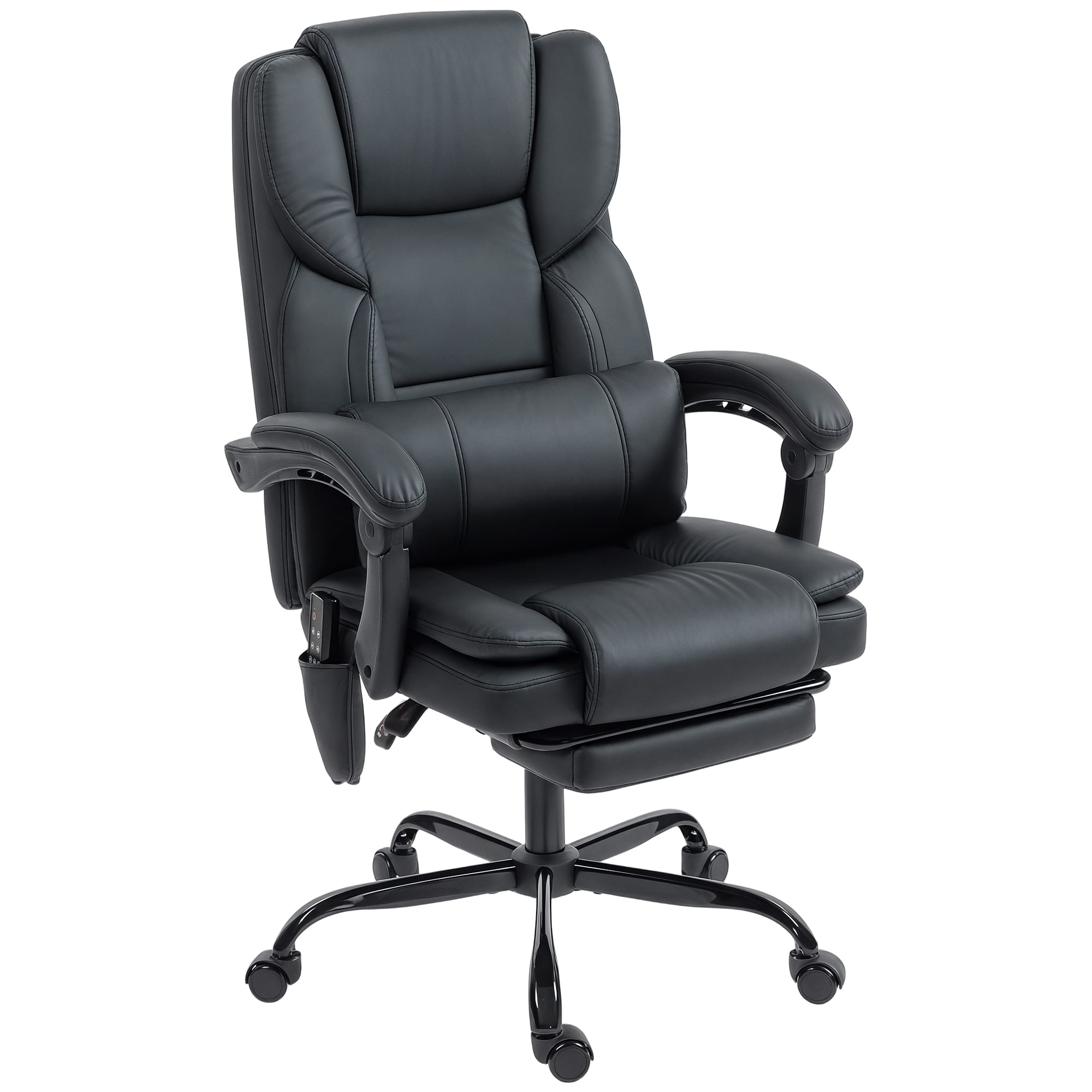 Forest'nSky - Reclining Massage Office Chair - PU Leather Ergonomic Desk Chair with Lumbar Support - Black