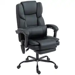 Forest'nSky - Reclining Massage Office Chair - PU Leather Ergonomic Desk Chair with Lumbar Support - Black