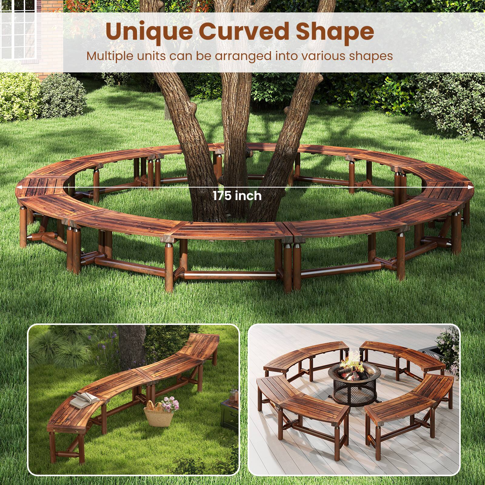 Unique Curved Shape  
Multiple units can be arranged into various shapes  

175 inch
