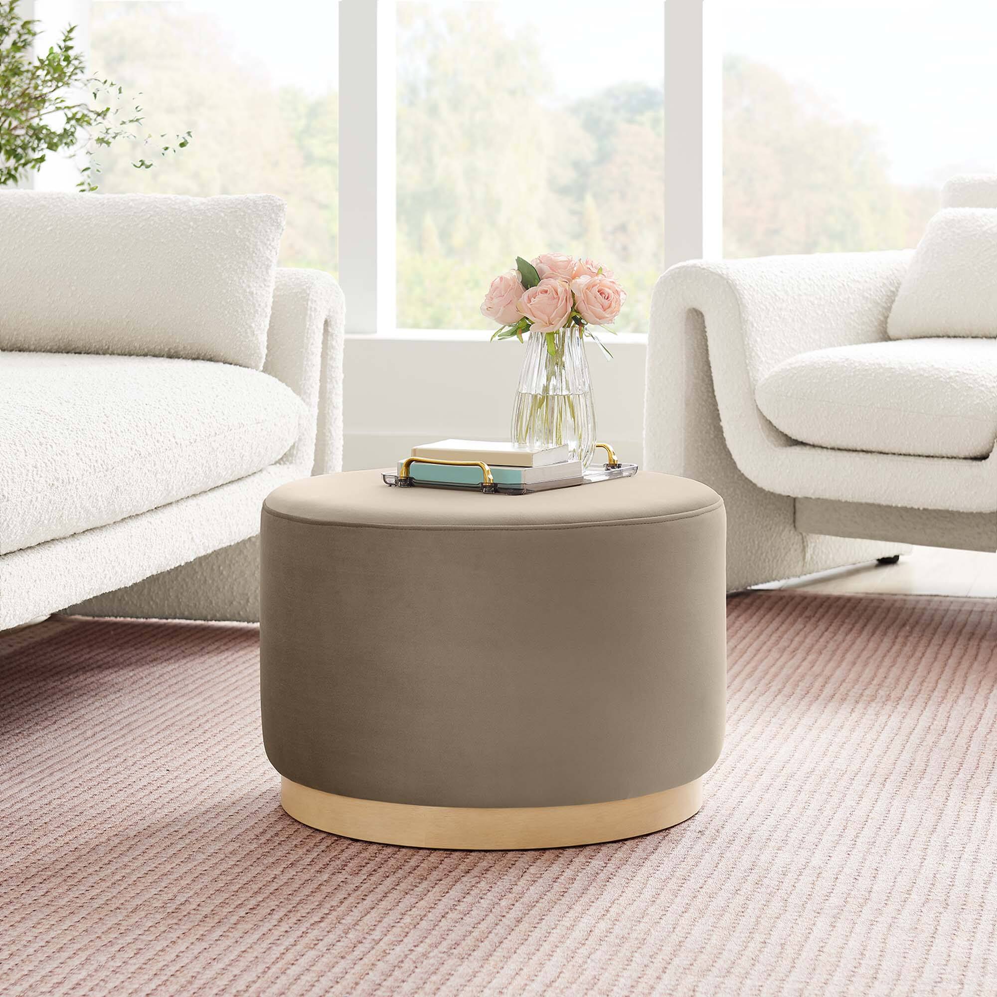 Alt View 1. Modway - Tilden Large 23" Round Performance Velvet Upholstered Ottoman by Modway - Taupe Natural.