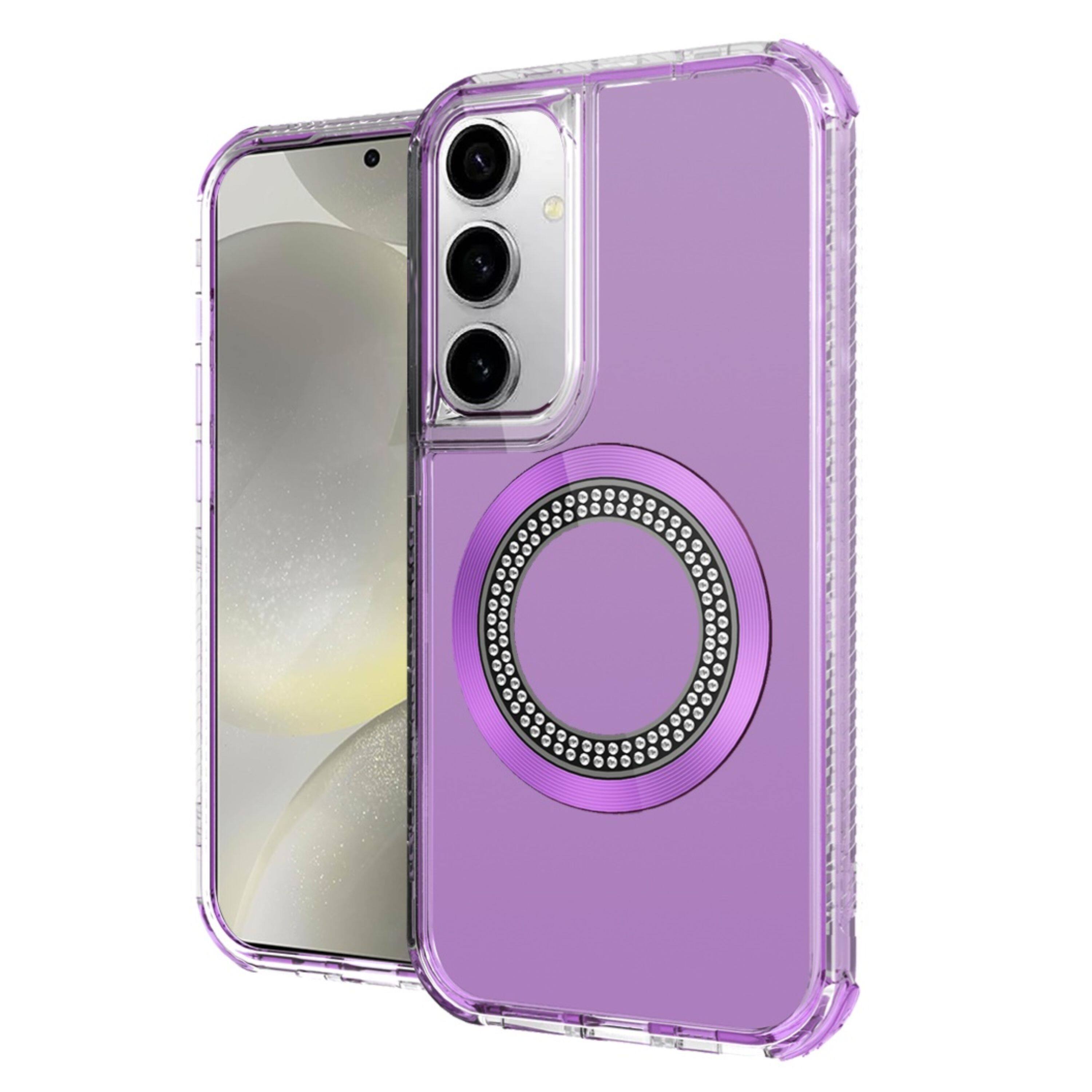 Front. Kitcheniva - Hybrid Magnetic Circle Phone Case With Tempered Glass For Samsung Galaxy S25/S24 Purple - Purple.
