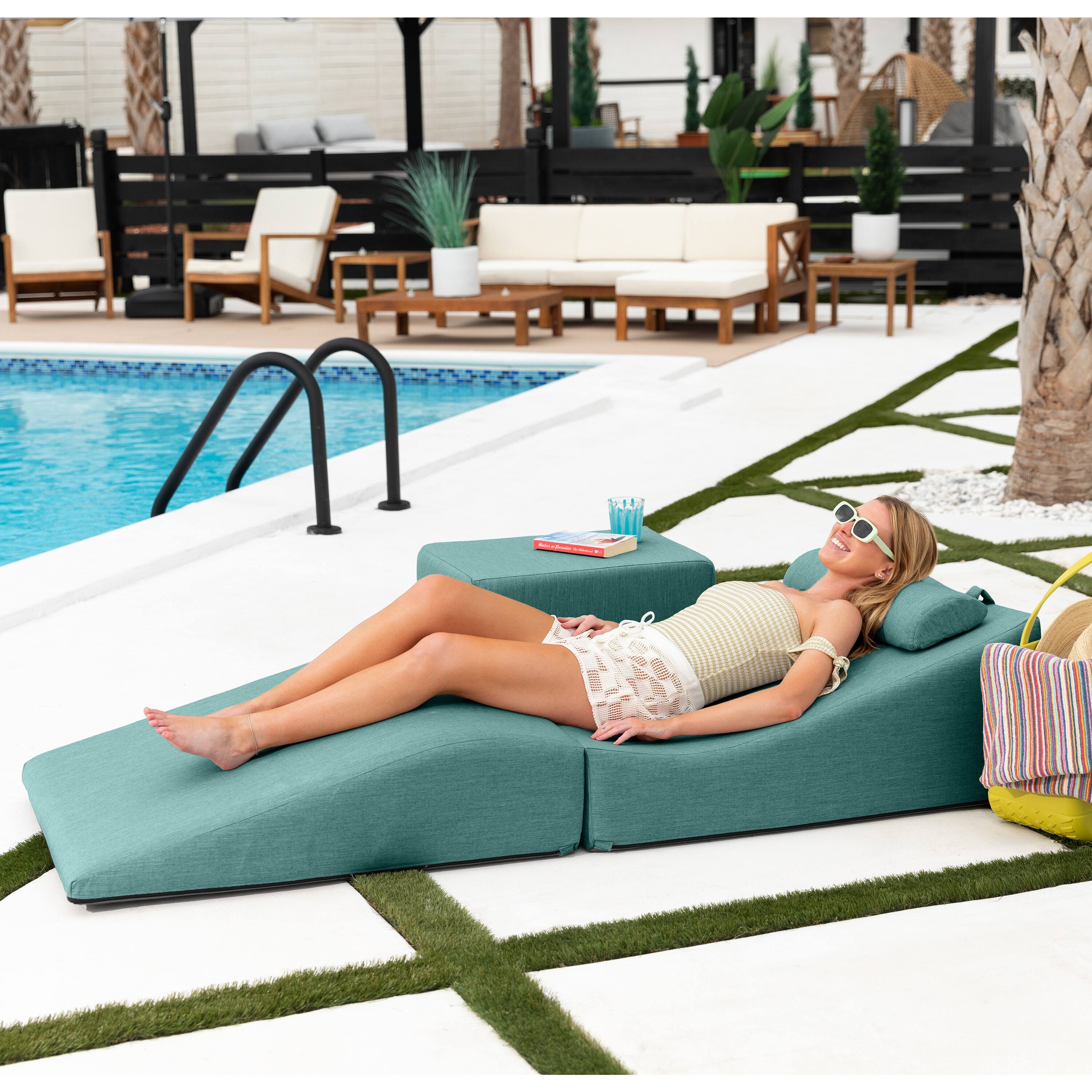 Left. Jaxx - Jaxx Clermont Sun Lounger - Luxurious Waterproof Poolside Lounge & Outdoor Chaise - Sunbrella Breeze - Marine Grade Vinyl.