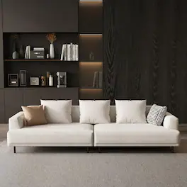 luck idea - Modern Beige Linen 4‑Seater Large Modular Sofa, Oversized Couch with Metal Legs for Big Living Room - White