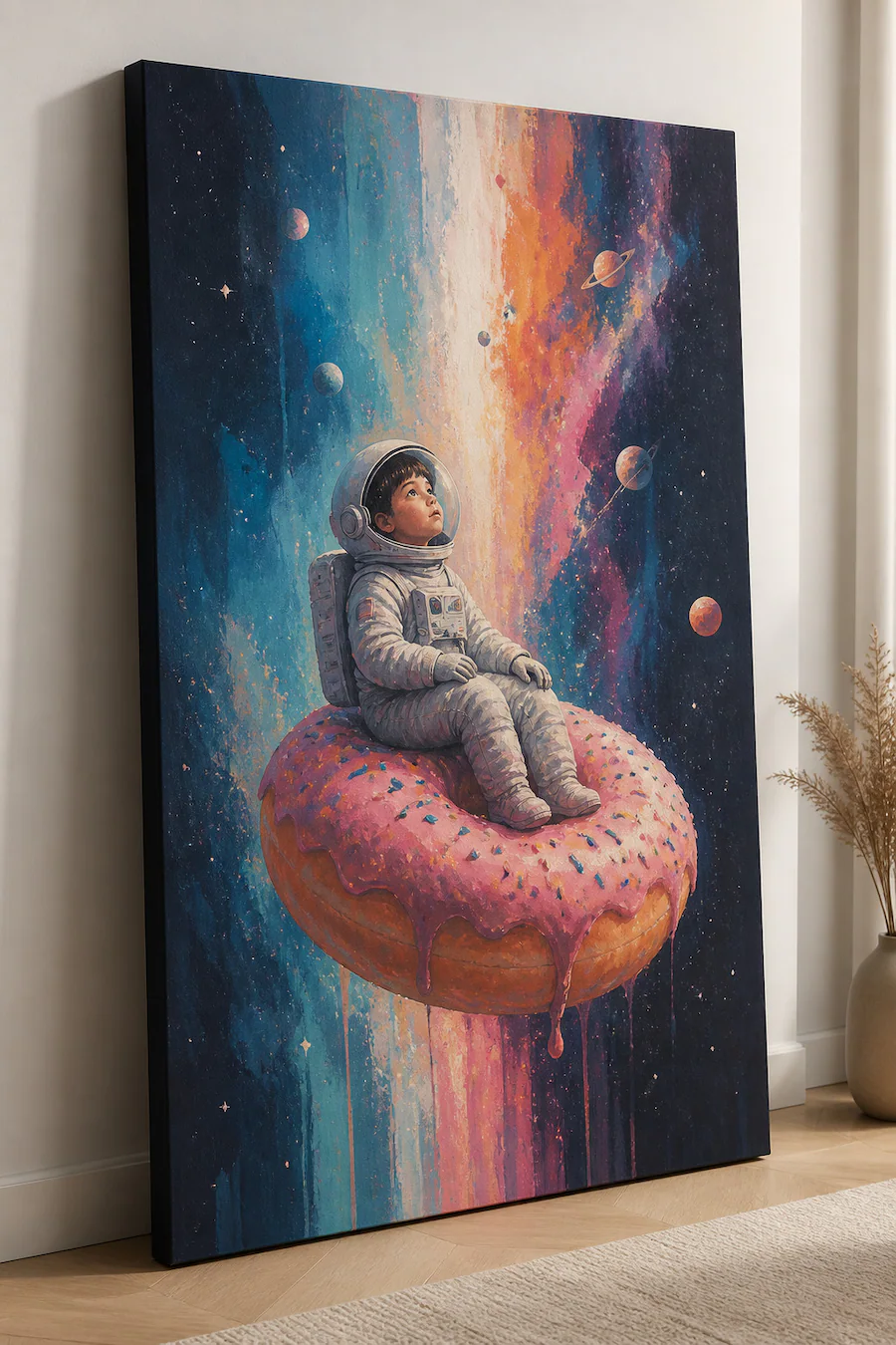 FC Design Large Ready to Hang 24x36" Fantasy Space Kid Astronaut Donut ...