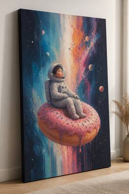 FC Design - Large Ready-to-Hang 24x36"- Fantasy Space Kid Astronaut Donut Galaxy Art Painting Home Wall Décor - MultiColor
