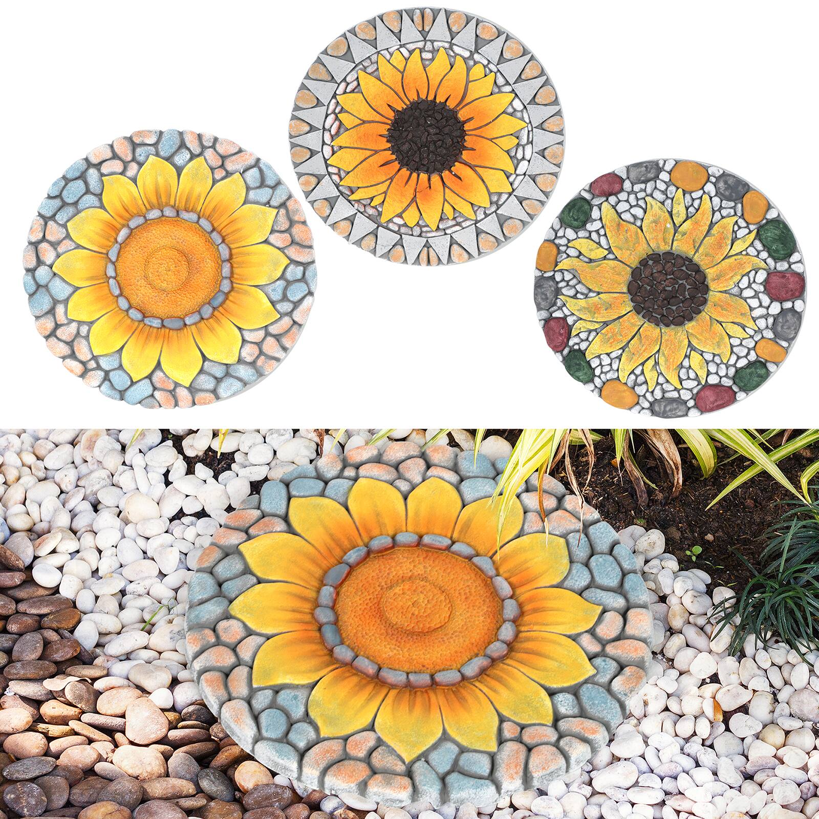 Alt View 1. Oumilen - 3-Pack Sunflower Design Decorative Stepping Stones.