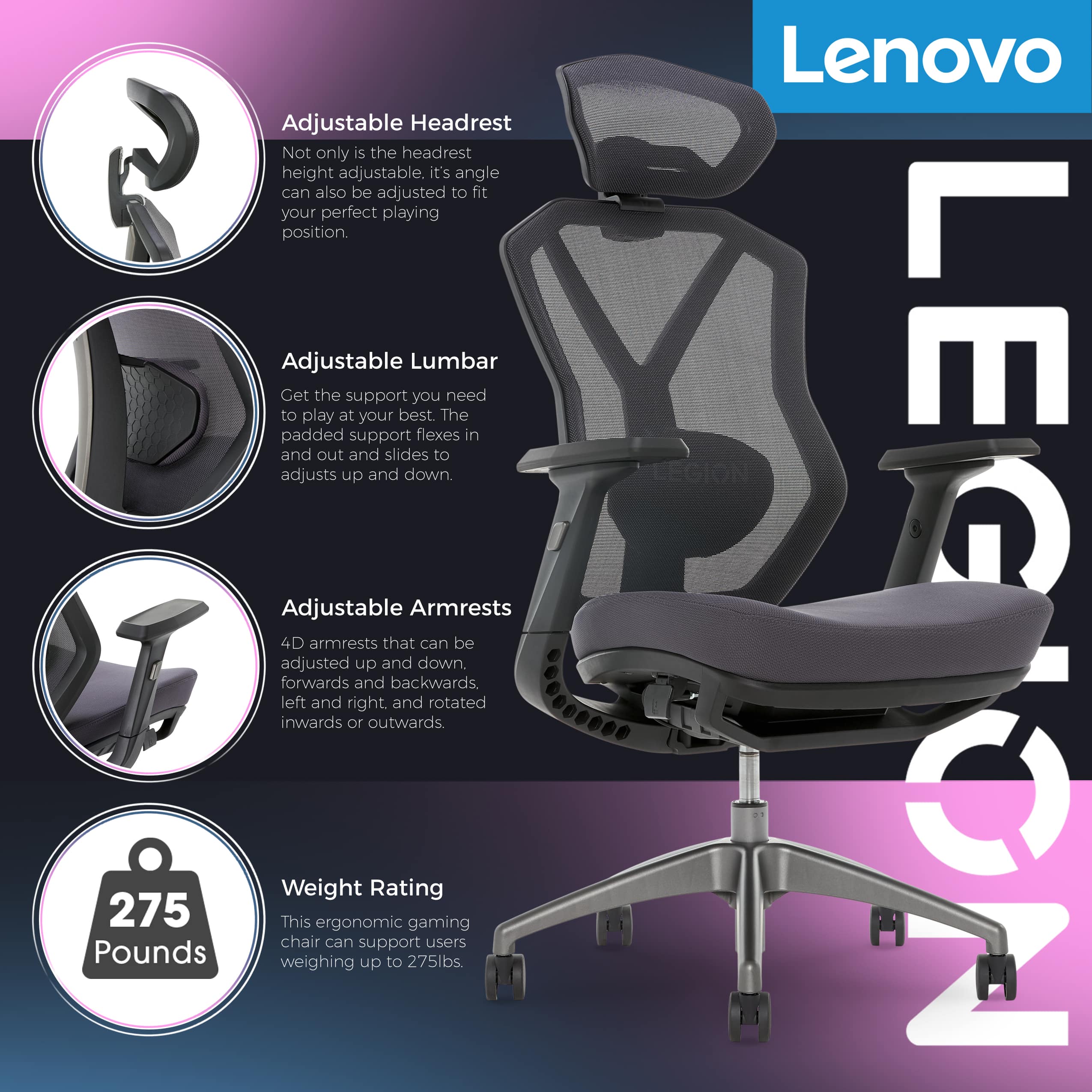Left. Lenovo - Legion Mesh Gaming Chair - Space Gray.