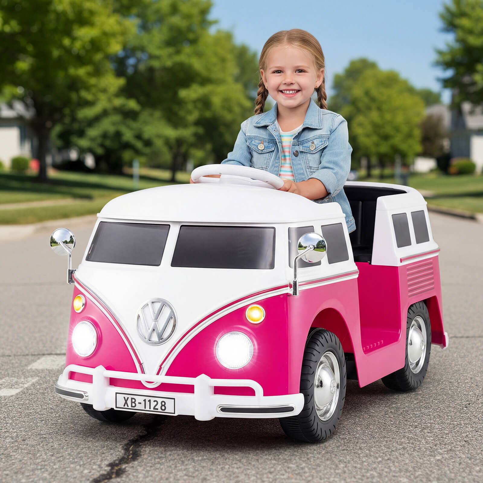Alt View 1. Costway - Costway 12V Licensed Volkswagen Ride-on Bus with Cup Holder, LED Headlights, Music & Horn - Pink.