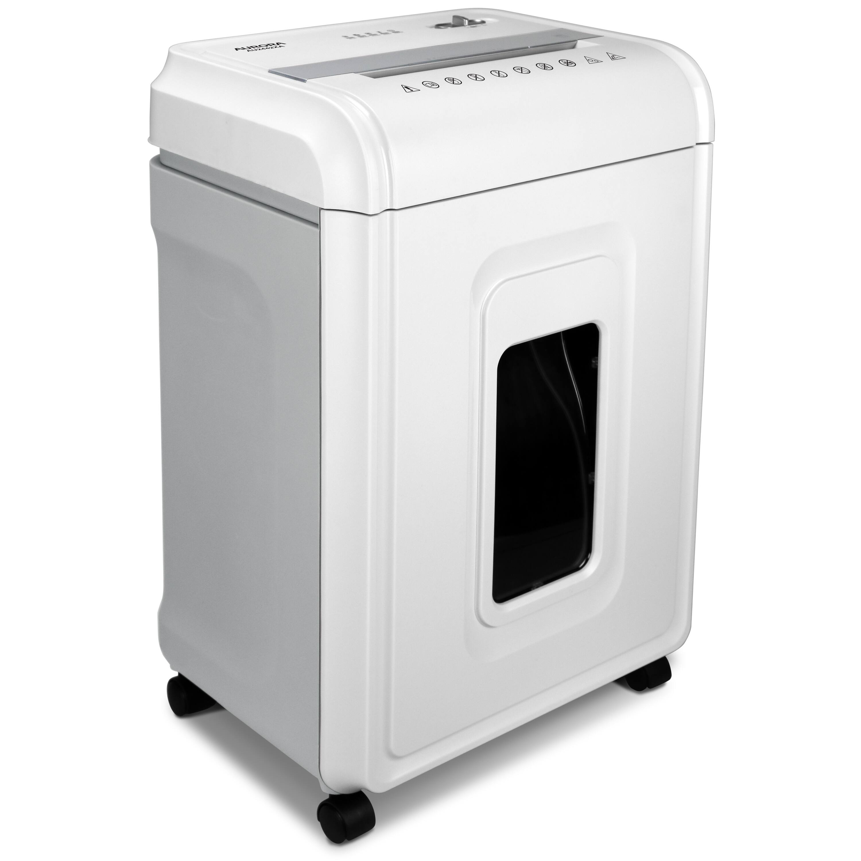 Left. Aurora - Aurora AU2442XA Heavy Duty Anti-Jam 24-Sheet Crosscut Shredder/40 Min/ 7-Gallon Pullout Basket - White.