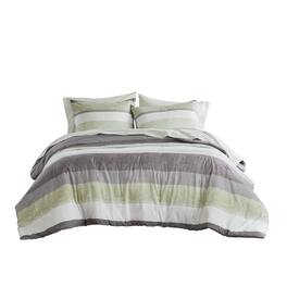 Gracie Mills - Ware Striped Comforter Set with Bed Sheets - Green/Grey