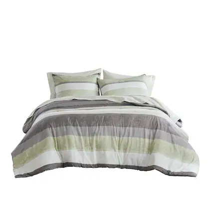 Front. Gracie Mills - Gracie Mills Ware Striped Comforter Set with Bed Sheets - Green/Grey.