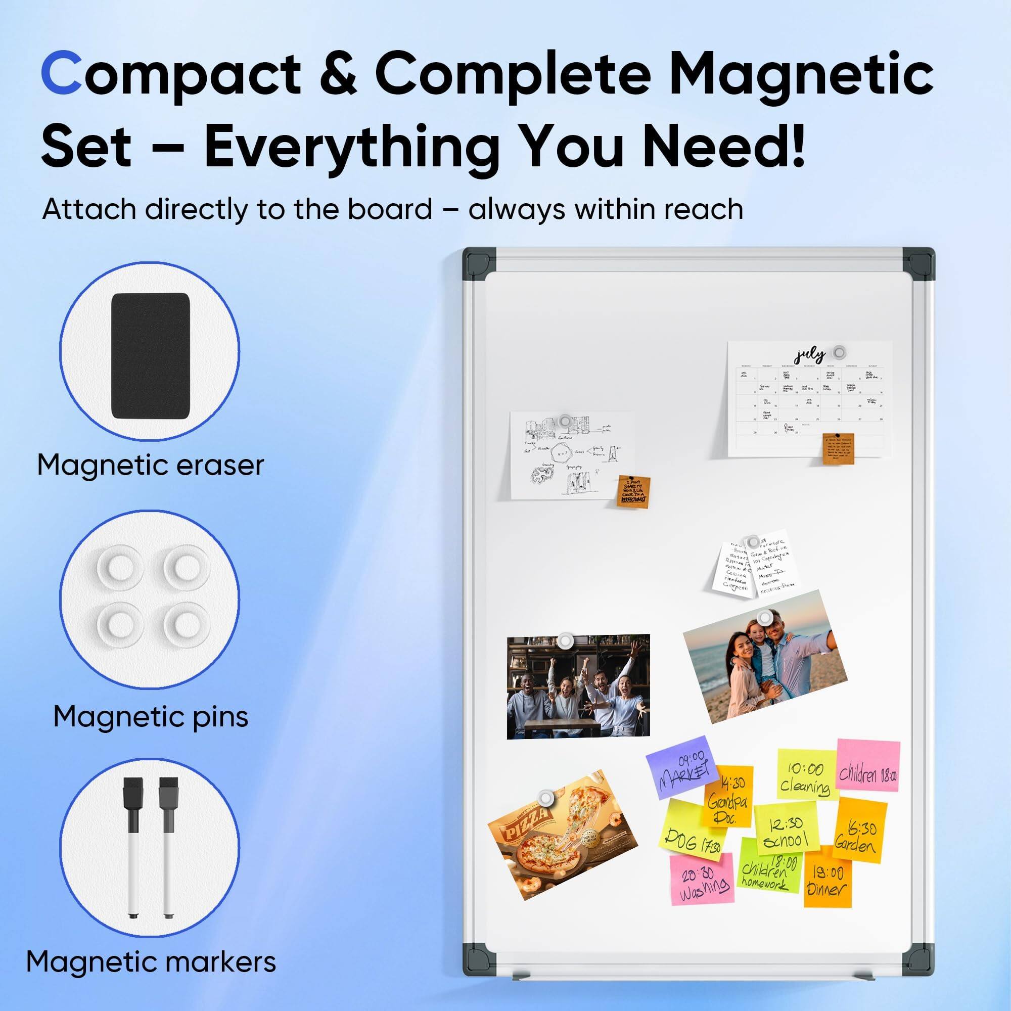 Compact & Complete Magnetic Set – Everything You Need!

Attach directly to the board – always within reach

- Magnetic eraser
- Magnetic pins
- Magnetic markers