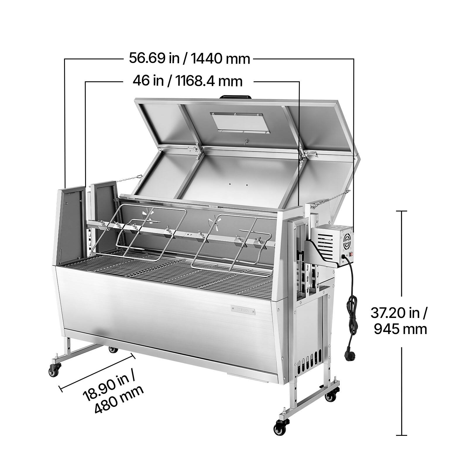 56.69 in / 1440 mm  
46 in / 1168.4 mm  
37.20 in / 945 mm  
18.90 in / 480 mm