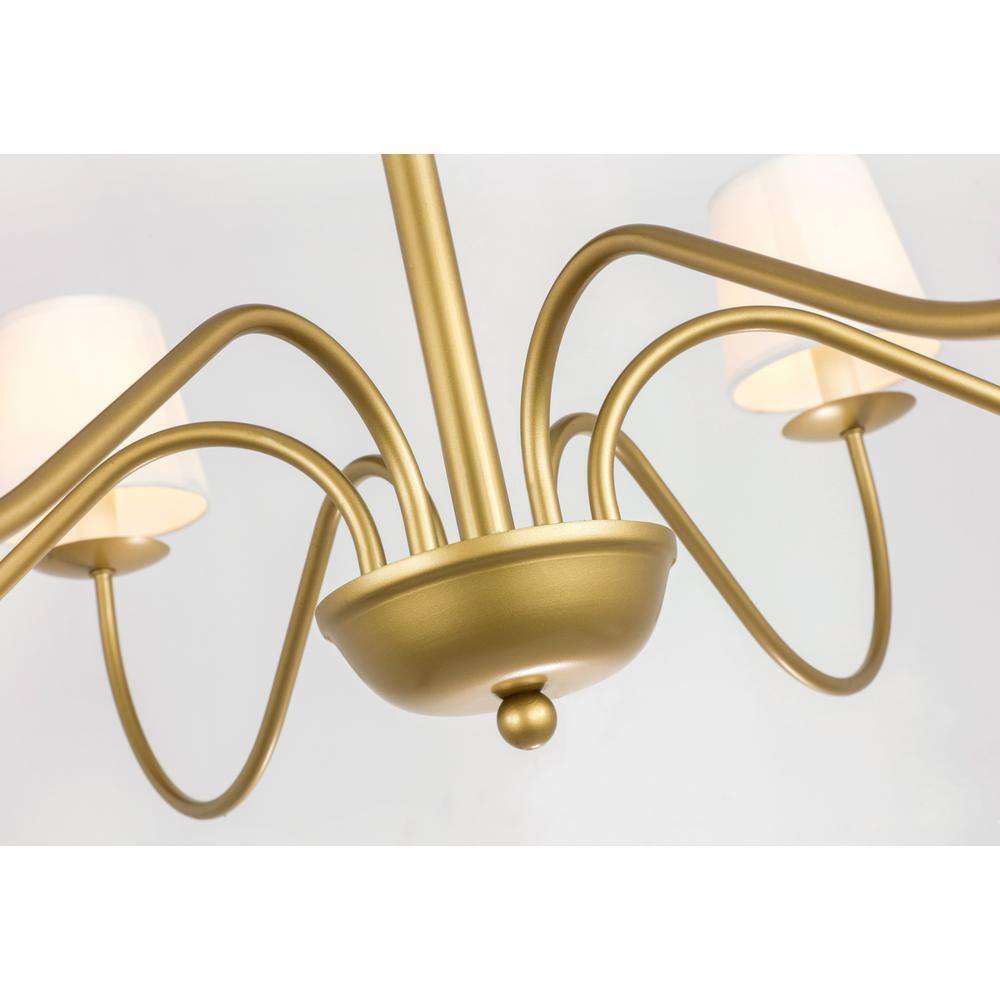 Back. Living District - Eclipse 6 light Brass and White shade chandelier - Brass And White Shade.