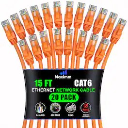 Maximm - Cat 6 Ethernet Cable 15 ft (20-Pack) - UTP, 10Gbps, 550MHz