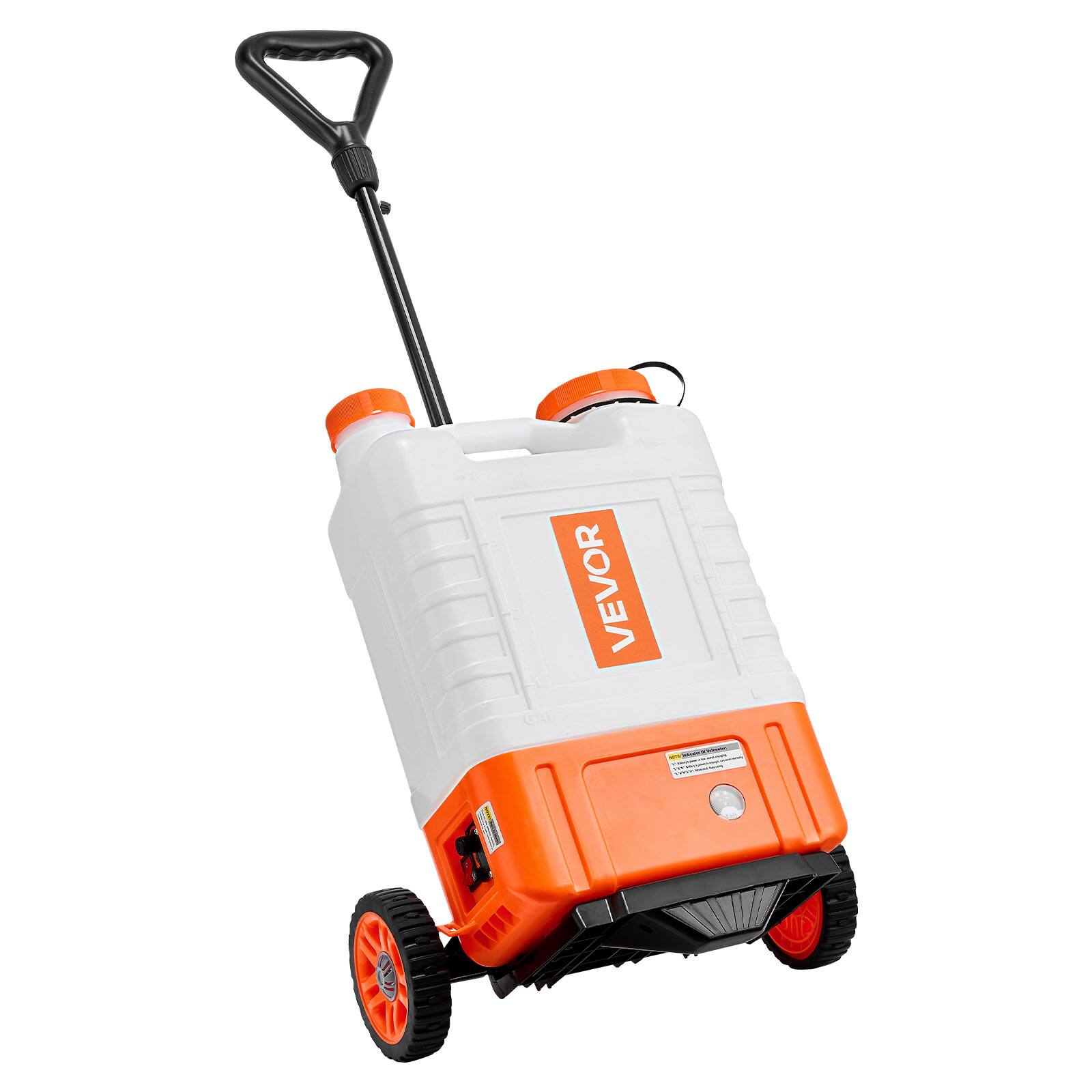 Alt View 5. VEVOR - Battery Powered Backpack Sprayer with Cart, 0-94 PSI Adjustable Pressure, 4 Gallon Tank on Wheels, with 8 Nozzles - White + Orange.