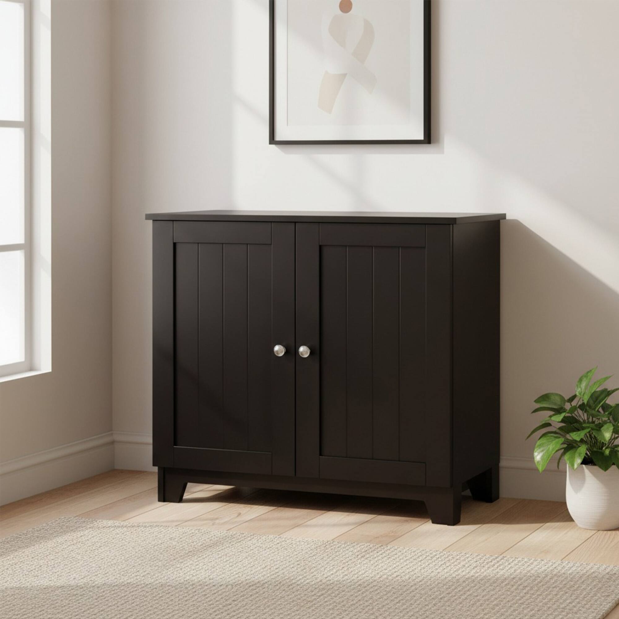 Alt View 3. Redmon - Redmon Contemporary Double Door Cabinet, Modern Wooden Furniture, Espresso - Brown.